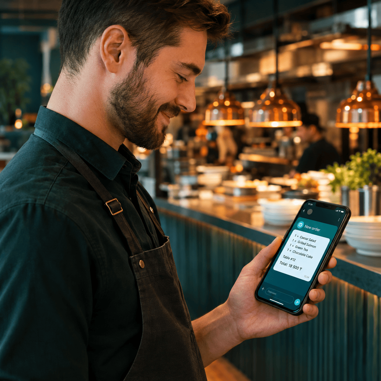 Официант получает заказ из QR-меню в Telegram