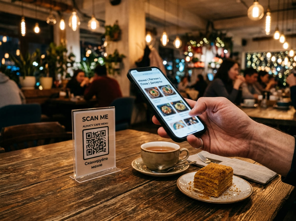 QR-меню на столе в кафе